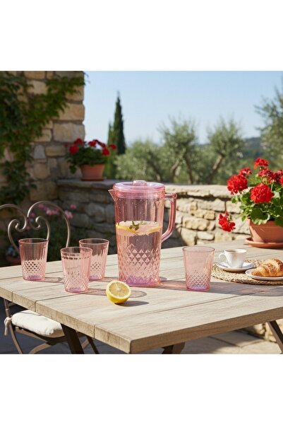 OEM Set 4 pahare 300 ml și carafă 2200 ml, plastic, design elegant, ideal pentru suc, apă sau limonadă, SHYE-5399-4