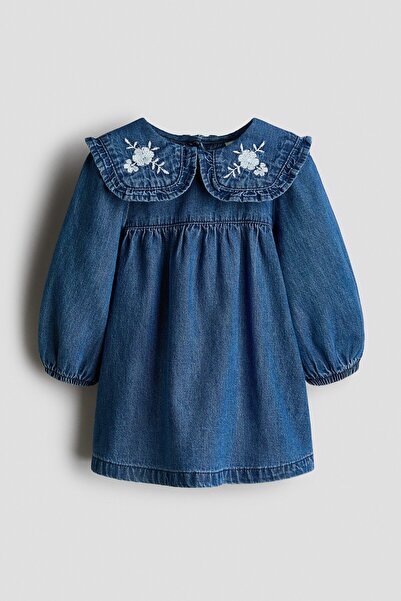 H&M İşleme Detaylı Kot Elbise