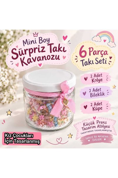 Yağmur süpriz takı kavanozu kız çocuk kolye bileklik küpe takımı seti 6 parça...