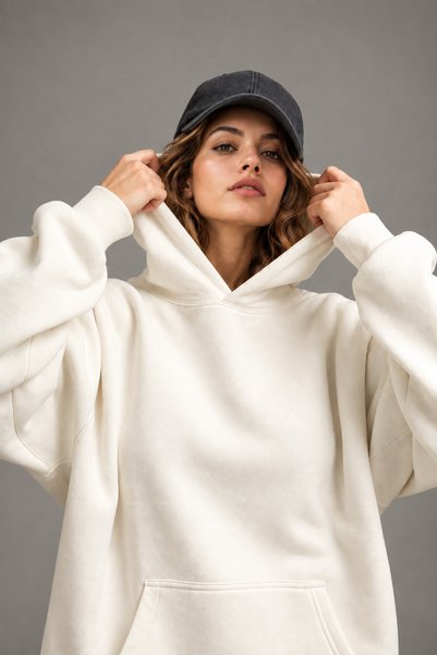 CALİBRA Unisex Basic Ecru Sweatshirt Hoodie