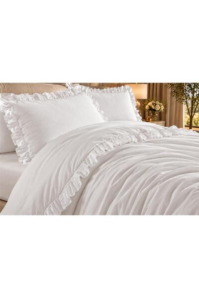 Finezza Sera Cotton Fabric White Double Duvet Cover Set 3 Pieces - 1625
