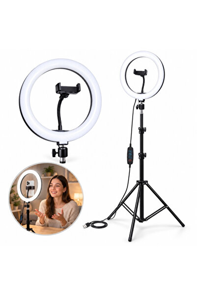 varioshop 26 см LED ринг лампа, 220 см статив, държач за телефон, 3 цвята, ди...