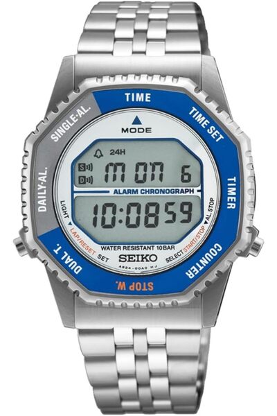 Seiko Mens Digital Watch with Blue and Silver Dial Silver Bracelet SMGG21P1