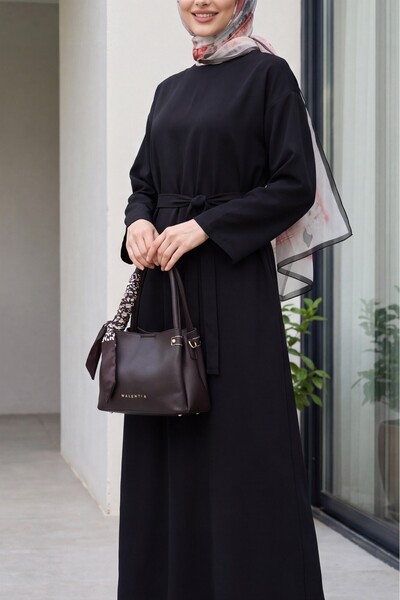 Modamorfo Beli Belted Diagonel Tensel Dress - Black