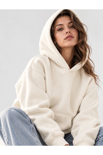 CALİBRA Unisex Basic Ecru Sweatshirt Hoodie