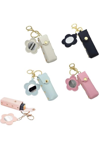 Arabest 4-Piece Portable Lipstick Holder Keychain Set with Mirror,Travel Make...