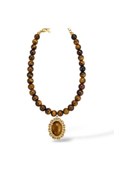 neslyaccessories Tiger's Eye Faceted Natural Stone Necklace