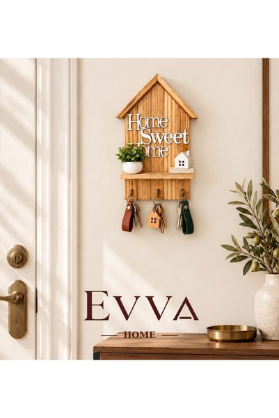 EVVA HOME 🏡 Home Sweet Home Ahşap Anahtarlık Askılığı - 01
