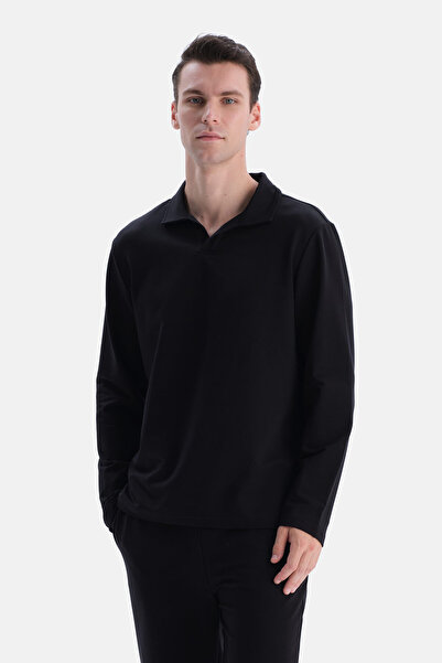 Dagi Black Polo Collar Sweatshirt