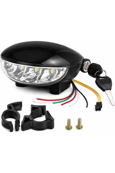 FUKUKAWA 48V E-Bike LED Headlight with Horn, Key Ignition Switch & Battery Le...