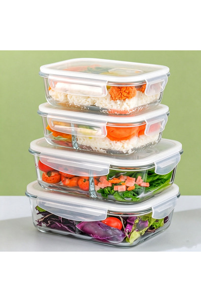 VOGMAX 3PCS Glass Storage High borosilicate material office worker lunch box, microwave oven partition type student glass crisper lunch box