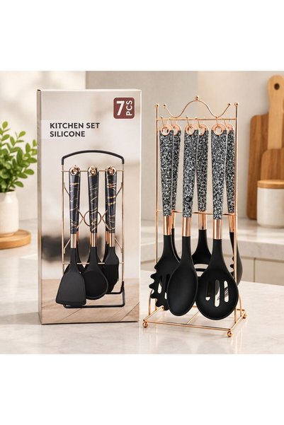 Mestore 7 Piece White Silicone Kitchen Set with Stand