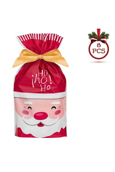 DD SHOP Pungi transparente pentru dulciuri cu imprimeu Mos Craciun si panglic...