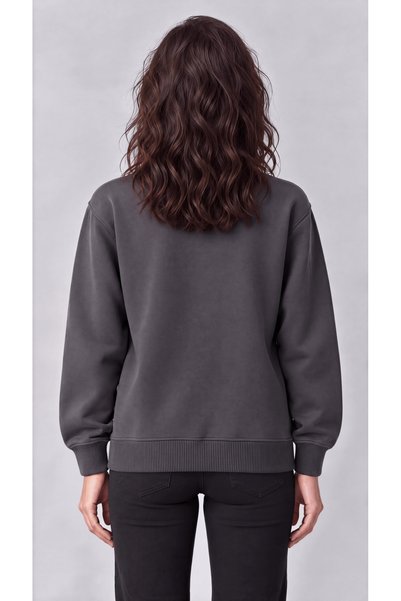zazzia Women's Smoked Crew Neck Soft Puff Fabric Casual Comfortable Sweatshirt