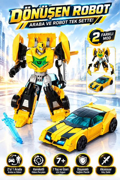Tıfıl Toys Transfor-mer Oyuncak, Robot ve Tıra Dönüşebilen 2'si 1 Arada Harek...
