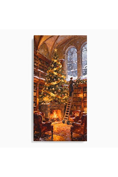 Luxcanva Tablou Canvas Biblioteca De Craciun 70x140 cm pe Sasiu Lemn Scara Ca...