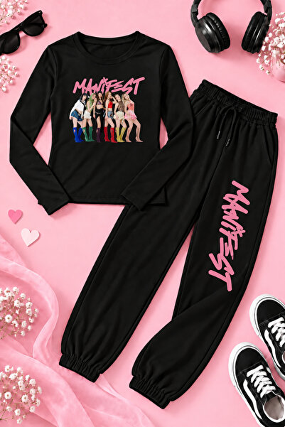 MECH BUTİK Set de trening unisex negru cu imprimeu Manifest (bluză subțire și...