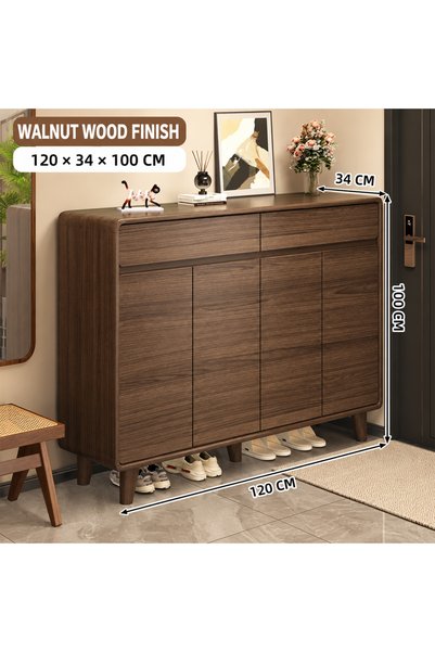 KEKE Modern Wooden Shoe Cabinet, 120cm Freestanding Shoe Storage Cabinet with Drawers & Flip Doors, Large
