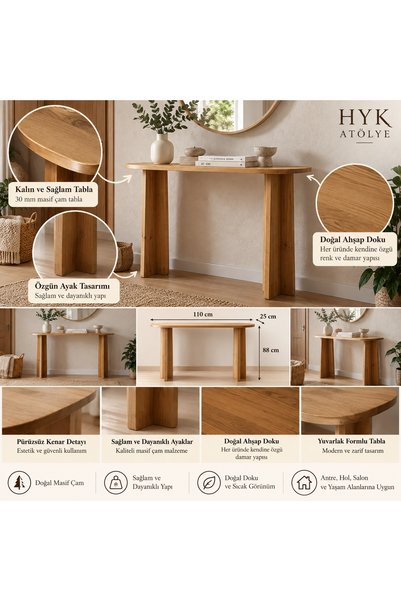 HYK %100 Doğal Masif Çam Dresuar – 110 × 25 × 88 cm açık ceviz koyu ceviz meş...