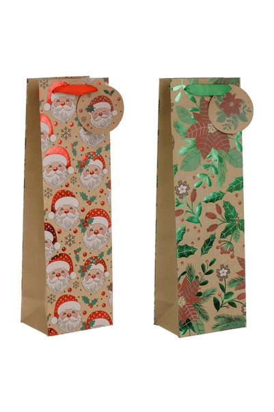 DD SHOP Pungi cadou pentru sticle, model Moș Crăciun cu detalii foil, mânere ...