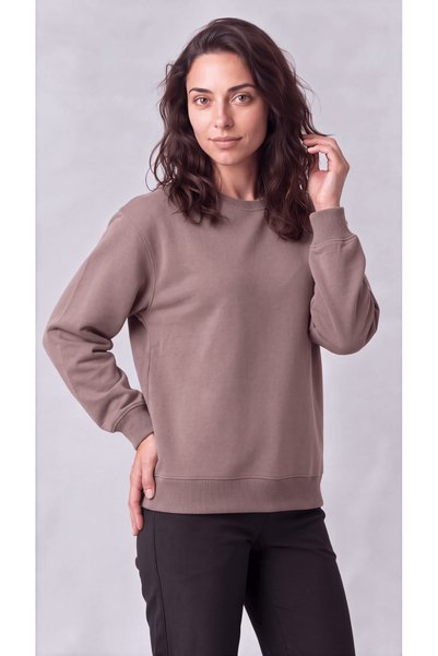 zazzia Women's Brown Crew Neck Soft Puff Fabric Casual Comfortable Sweatshirt