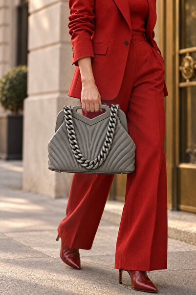 birizmoda Retro Women's Scholarship Hand and Shoulder Bag - Gray