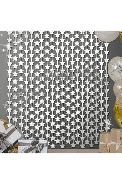 TERRIFI Glitter Silver Stars Birthday Decorations, 3.3X6.6 ft Each Galactic S...