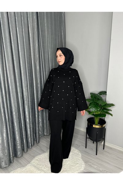 Genel Markalar MEYKAS MODA TAŞ DETAYLI TRİKO TAKIM SİYAH