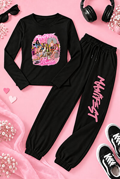 MECH BUTİK Set de trening unisex negru cu imprimeu Manifest (bluză subțire și...