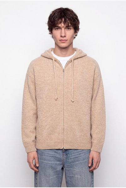 Machinist Men's Hooded Zippered Knitwear Beige
