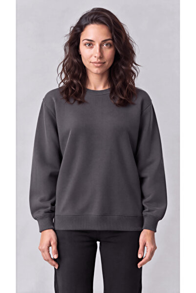zazzia Women's Smoked Crew Neck Soft Puff Fabric Casual Comfortable Sweatshirt