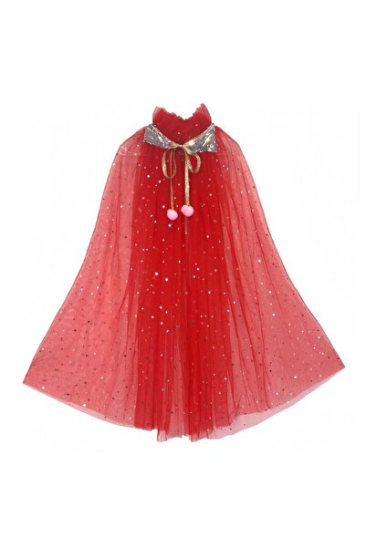 SOLLUXE Pelerină roșie din tul cu detalii strălucitoare - accesoriu pentru ro...