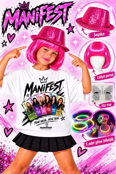 bemora kids manifest lidya aksesuar seti manifest lidya pembe peruk + yüz taş...