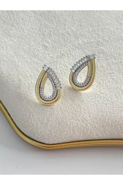 BYYEŞO Two Color Zircon Stone Detail Drop Earrings (Premium)