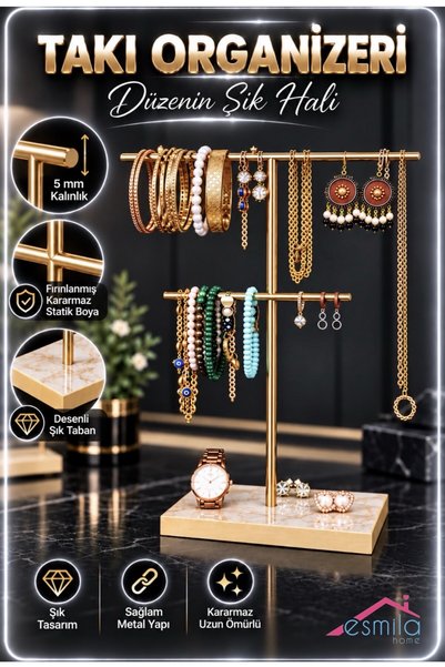 ESMİLA HOME Gold Takı Organizeri Takı Düzenleyici Takılık Küpelik Bileziklik ...