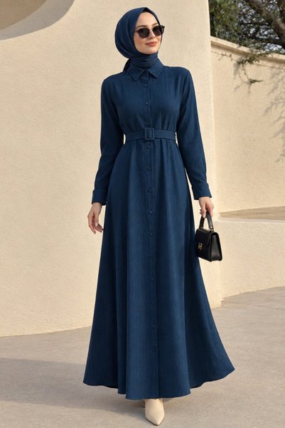 Neva Style Abaya din țesătură cu nasturi, albastru petrol, cu imprimeu căpșun...
