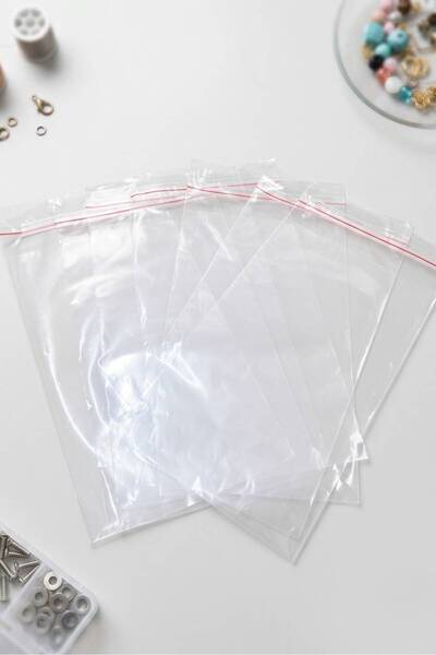 ÖZGÜN Şeffaf Bantlı Jelatin Poşet - Yapışkanlı Poşet 10x25 100 Adet -Jelatinl...