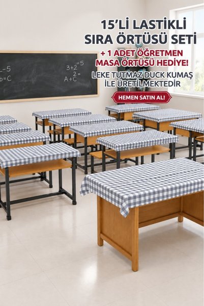 ALTINPAMUK 15 Adet Okul Sıra örtüsü Lastikli masa örtüsü leke tutmaz kumaş GR...