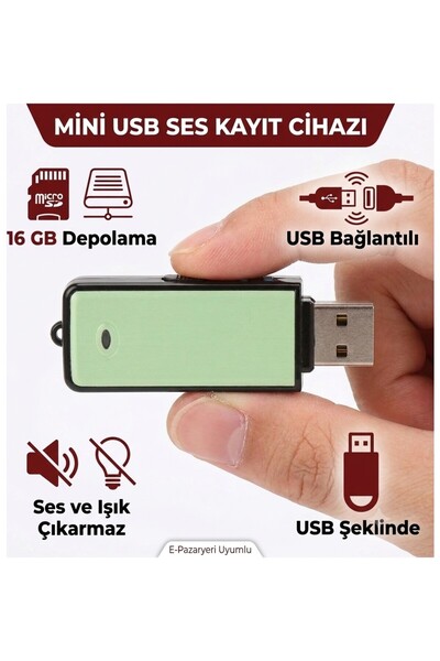 invitta Mini Sese Duyarlı Kayıt Cihazı Ses Sensörlü 16 Gb Usb Tek Tuş Kayıt Başlatma