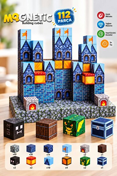 Fidan oyuncak 112 Parça Minecraft Temalı Manyetik Bloklar Eğitici Zeka Oyunu ...