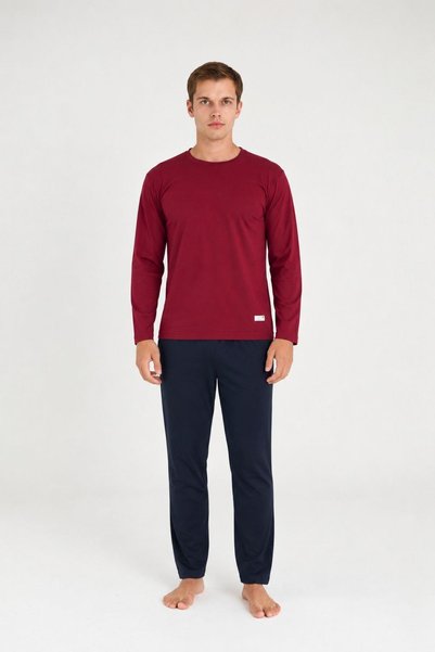 KLY Men's Large Size Modal Cotton Comfortable Fit Long Sleeve Pajama Set