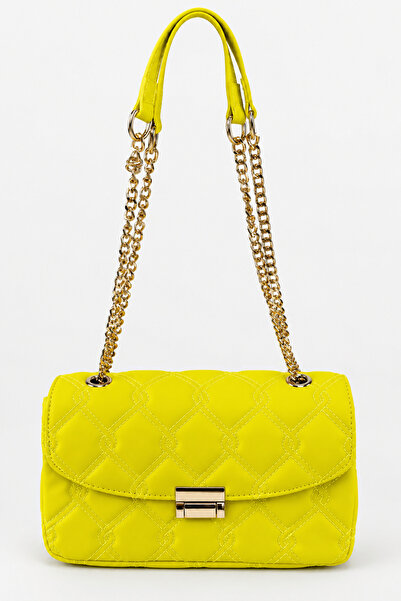 birizmoda Laila Women's Stitched Chain Strap Hand and Shoulder Bag-Lemon Yellow