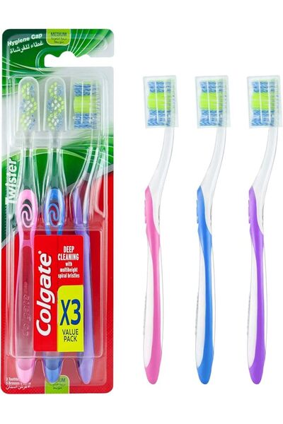 Colgate Palmolive فرشاة أسنان كولجيت تويستر متوسطة الحجم - عبوة اقتصادية من 3...