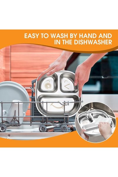 EXCEFORE Stainless Steel Kids Plates with Lids Ages 3+-Durable Divided Dinner Plates, BPA-Free, Non-Toxic, Le