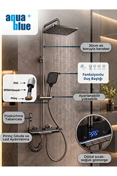 Aquablue GUNGREY DİJİTAL PİYANO DUŞ SETİ