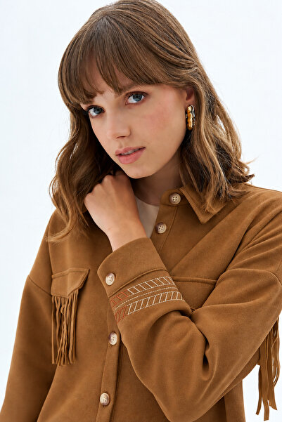 Kayra Suede Tunic with Flap Pockets Brown 21073