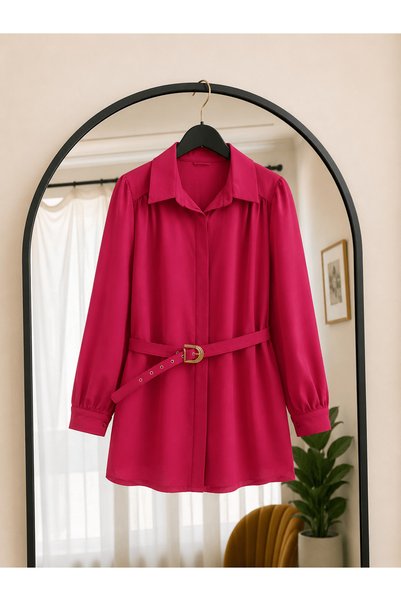 Hepsi Moda Belted Shirt - 5255 - Fuchsia