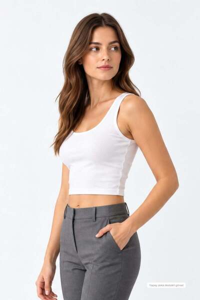 penyebizden Crop Strap Tank Top-White