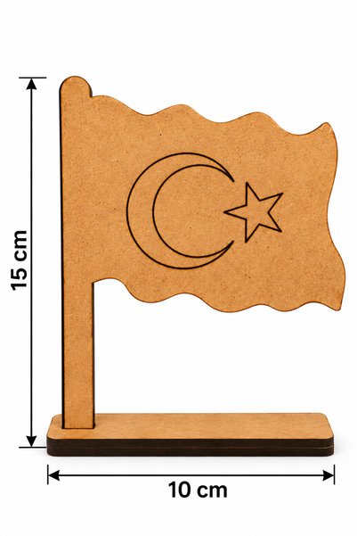 Generic Brand 10 Pieces Paintable Turkish Flag Wooden Toy with Stand Activity Nursery Kindergarten Republic Day April 23