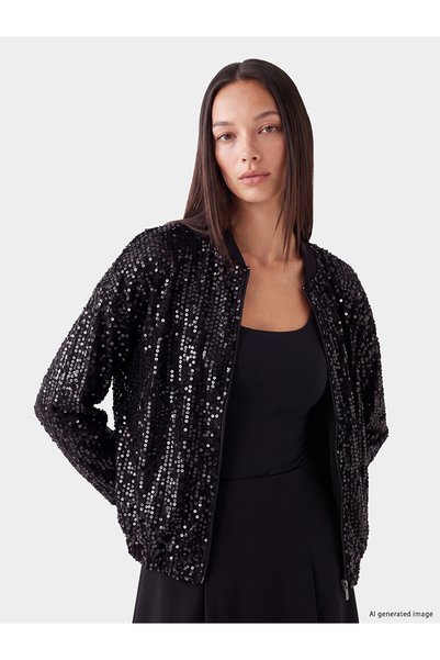 LC Waikiki Alita City Lcw Everyday Black Velvet Sequined Women's Cardigan wit...